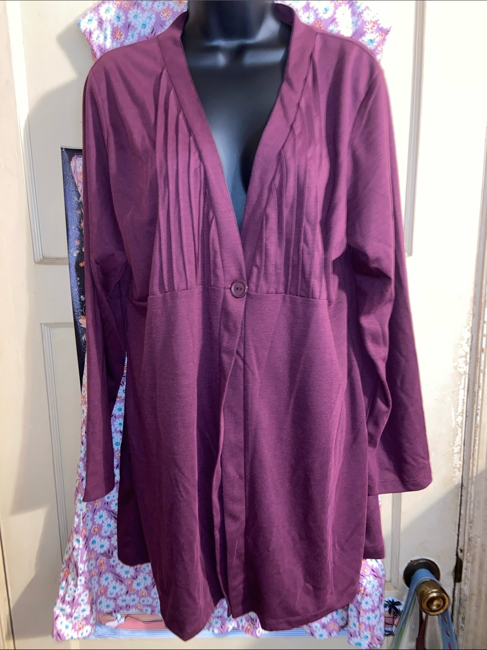 Plum Purple Pintuck Pleated FLYAWAY CARDIGAN JACKET Y2K BFA Classics RETRO